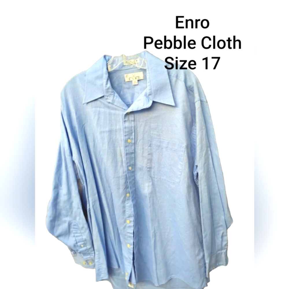 Enro Pebble Cloth Shirt Men's 17 34-35 Fit Non Iron Button Up Blue Long Sleeve